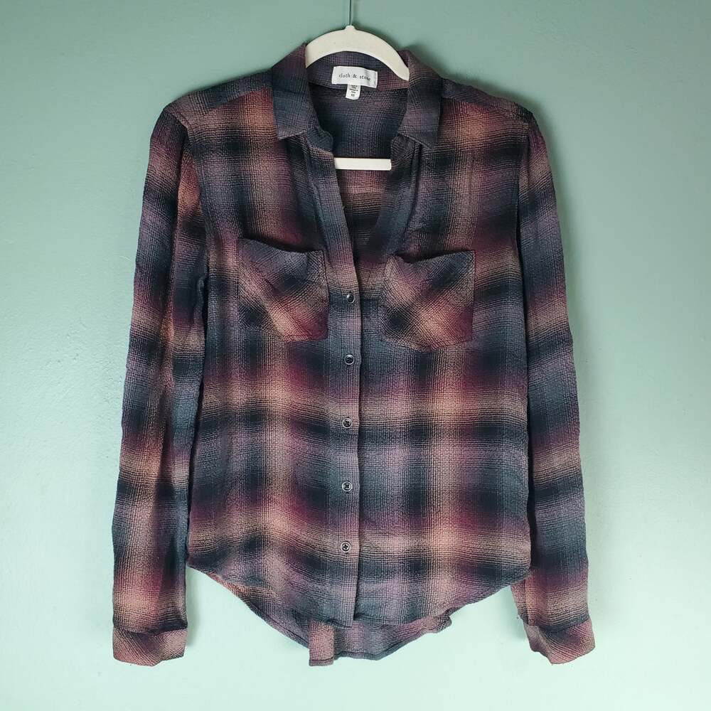 Cloth & Stone Womens Two Pocket Plaid Button Up LS Shirt Size XS Canyon Pucker